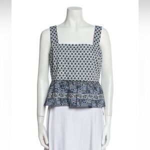 Veronica Beard Navy and White Patterned Tank Top